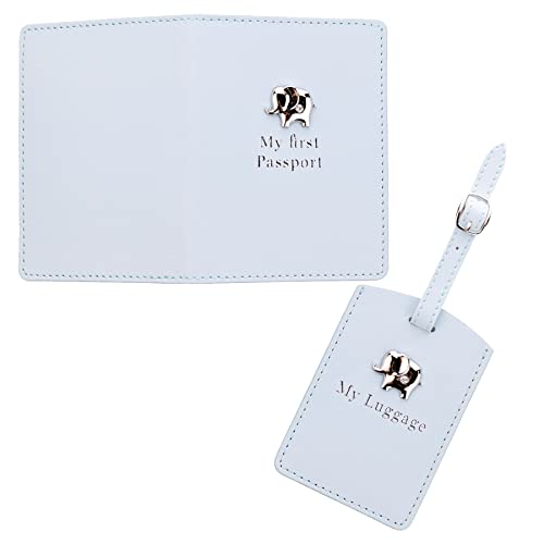 Kit passeport éléphant bleu et étiquette bagage idée cadeau de naissance garçon
