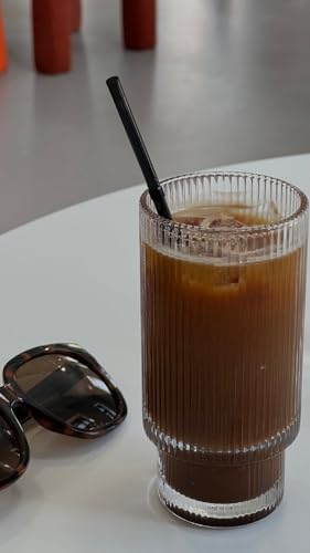 Image of criterion Ribbed Glass 300ml Rigid Drinking Glasses for Cocktail, Whiskey, Water, Juice, Iced Coffee Bar Accessories,Smoothies, Vintage Glassware (4)