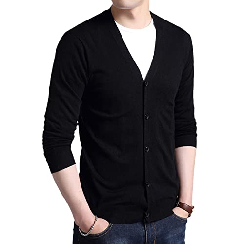 Pull fin pour homme en laine tricotée noire style décontracté d'automne taille M