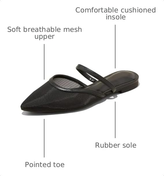 Image of Mesh Mules for Women Comfy Raffia Woven Strap Closed Pointed Toe Mule Flats Casual Slip on Dress Slides Flats