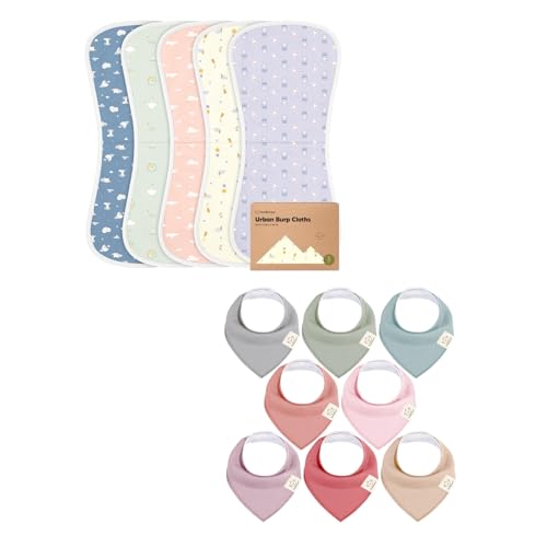 KeaBabies 5-Pack Burp Cloths for Baby Boys and Girls and 8-Pack Baby Bandana Bibs - Ultra Absorbent Burping Clothes, Burp Rag - Soft and Absorbent Drool Bibs for Kids, Toddlers, Infant