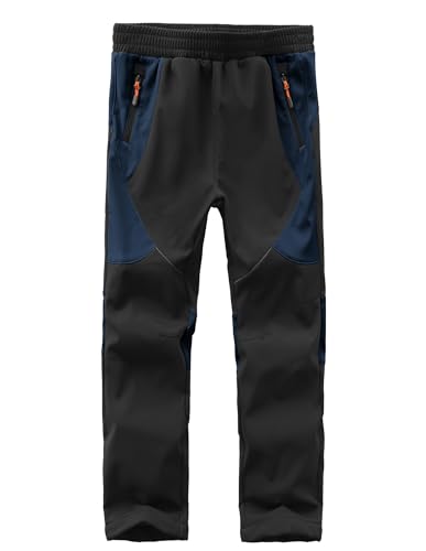 Zoofly Schneehose Softshell Skihose Jungen wasserdicht Thermohose Outdoor Winter Skihose Fleece Gefüttert Schwarz Blau-146-152