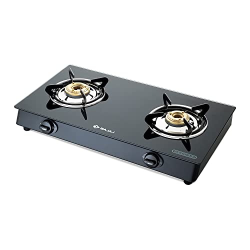 Bajaj GP6, 2-Burner Stainless Steel & Glass Gas Stove (Manual, Black, ISI Certified)