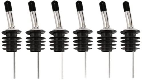 Bartender Gear Free Flow Pour Spouts Stainless Steel Liquor Wine Olive Oil Bottle Pourers with Dust Caps - Cork 27mm [approx 1 inch] in diameter Fit most 1.75 Liter & Half-Gallon Bottles Openings (6)