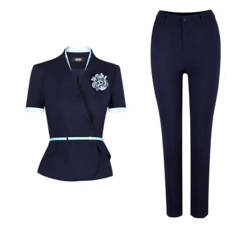 Ensemble blazer à col en V femme tailleur pantalon droit et jupe crayon