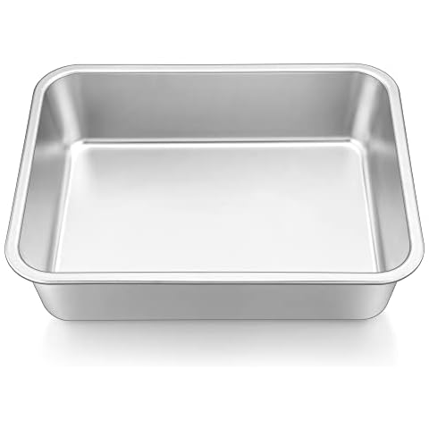 Joyfair Deep Baking Pan, 100% Stainless Steel Cake Pan, Rectangular Cake Tin Ideal for Lasagna Brownies Cake Roast Pie, Heavy Duty & Durable, Oven & Dishwasher Safe, 27 x 21 x 8cm Cover
