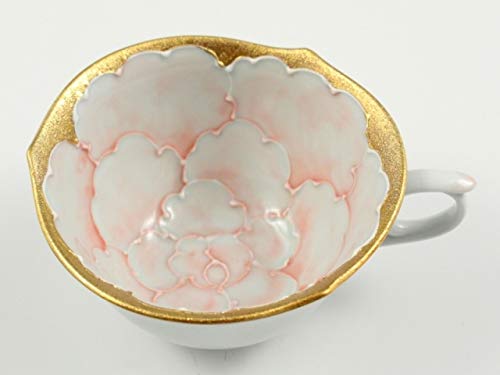 「有田焼 」「文山窯」「 輪花」「コーヒーカップ＆ソーサー 」「ピンクとブルー」 Amazon | 有田焼 文山窯 金ピンク牡丹輪花浅型 コーヒーカップ