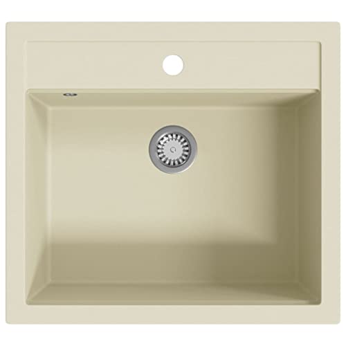 vidaXL Evier de Cuisine Egouttoir Seul Lavabo Encastré Réversible avec Trou de Montage pour Robinet et Distributeur de Savon Intérieur Maison Granit Beige