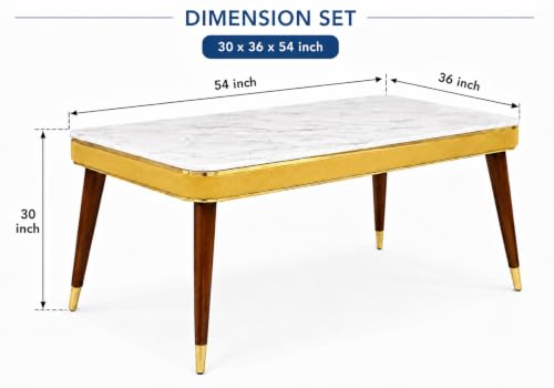Image of WOODEN SPACE 4 Seater Wooden Dining Table Set | Urban Marble Top Dining Table with Chairs for Dining Room & Kitchen (Modern Frontline Yellow) (54 x 36 x 30 inch)