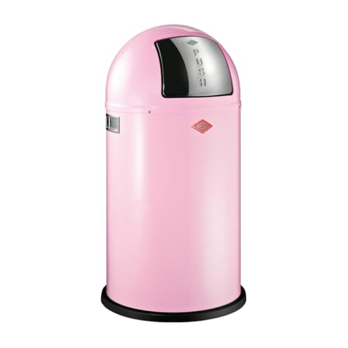 Wesco Pushboy Mülleimer in der Farbe pink pulverbeschichtetes Stahlblech 50 Liter Volumen große Edelstahlklappe herausnehmbarer Innenbehälter