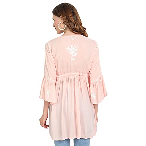 Image of indiankala4u Lucknow Chikankari Hand Embroidered Fit and Flared Top, Short Kurti for Women, Modal Cotton