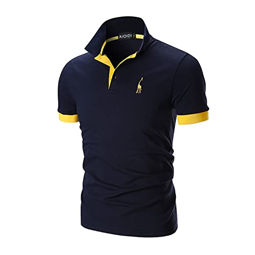 AIOIDI Polo Manica Corta Uomo in Cotone Ricamo Giraffa Golf T Shirt,Blu,4XL