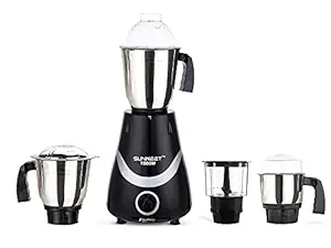Sunmeet Necklace 1000W Mixer Grinder with 3 Stainless Steel Jars and Chopper Jar (1 Wet Jar, 1 Dry Jar and 1 Chutney Jar), Black-Silver.Make in India.