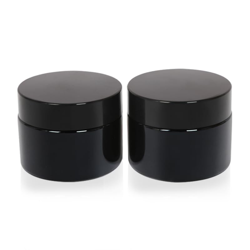 2 Packs 50ML/1.7 OZ Black Glass Travel Size Storage Jar UV Protection Smell Proof Tea Coffee Jars