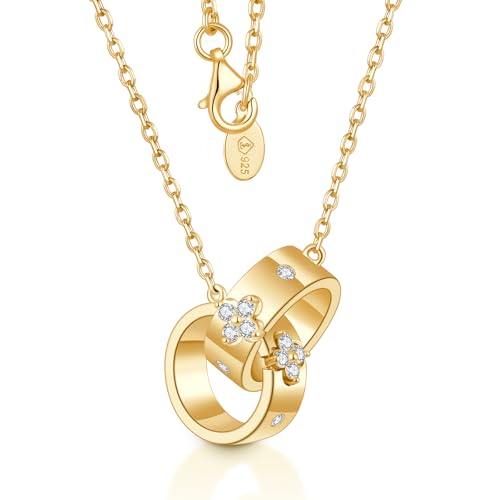 Clover Necklaces for Women Dainty Pendant Necklace for Women Friendship Chain Moissanite Diamond Shamrock Layered 925 Sterling Silver Gold Plated Non Tarnish