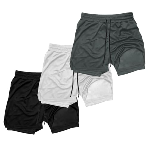 Kit 3 Short Treino Dry Fit Térmico 2 em 1 com Bolso para Celular ...