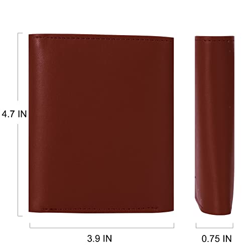 Sanlykate PU Leather Trifold Wallet for Men & Women, RFID Blocking Wallets with 6 Card Slot + 2 ID Window Slot + 1 Coin Zipper Pocket + 1 Note Compartment, Brown3