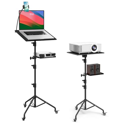DYNAMO TECH Projector Stand Tripod Laptop Tripod with Wheels & Adjustable Height Portable Podium...