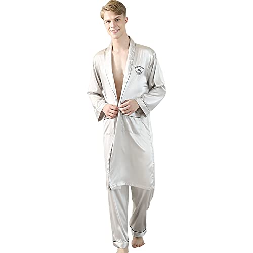Wowcarbazole Men's Satin Robe Set 2 pcs Kimono Silky Lightweight Bathrobes Soft Sleepwear Pjs Sets with Pockets