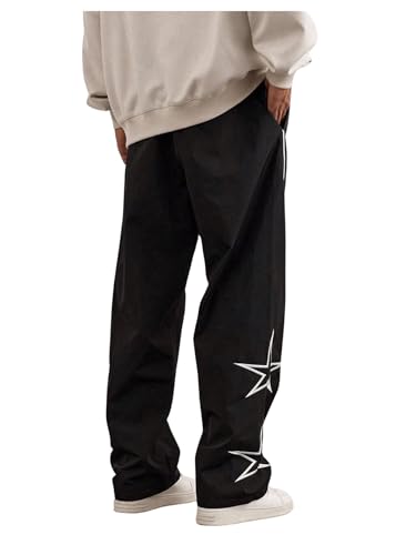 OYOANGLE Men's Graphic Print Drawstring Elastic Waist Cargo Pants Loose Fit Straight Leg Trousers2