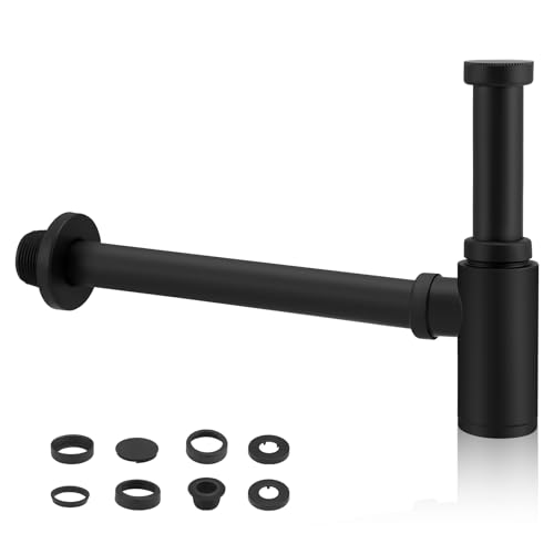 Vehoukli Brass Sink Waste Trap G1 1/4, Adjustable P-Trap with 300mm Extension Tube, Anti-Odour & Leakproof, Universal Drain Pipe for Bathroom Basins