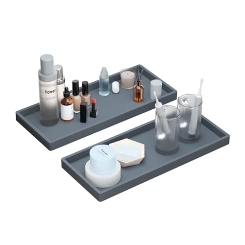 Image of BBK Bathroom Trays 2 Pack (Large, Gray) - Silicone, Rectangular, Dishwasher Safe - Organize Toiletries & Grooming Products