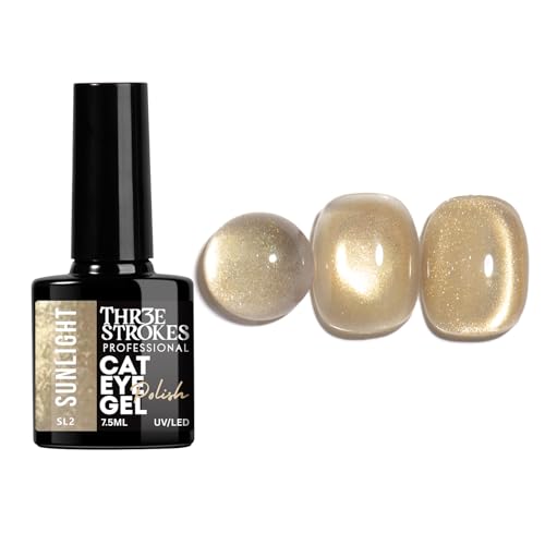 Image of THR3E STROKES Cat Eye Gel Nail Polish Set for Pink Brown Glitter Holographic Cat Eye, Salon Gel Manicure and Nail Art DIY at Home, Bright Moonlight (SUNLIGHT)