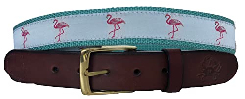 Mens Flamingo Leather Belt, Leather Tab and Buckle, Club Belt, Nautical Leather Belt, Groomsmen Belt