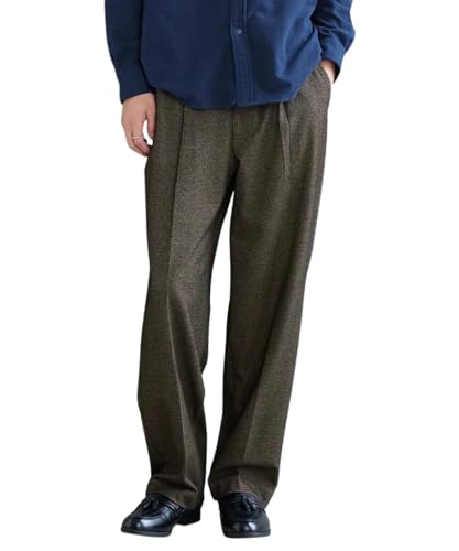 先染起毛チェックタックワイドテーパードパンツ