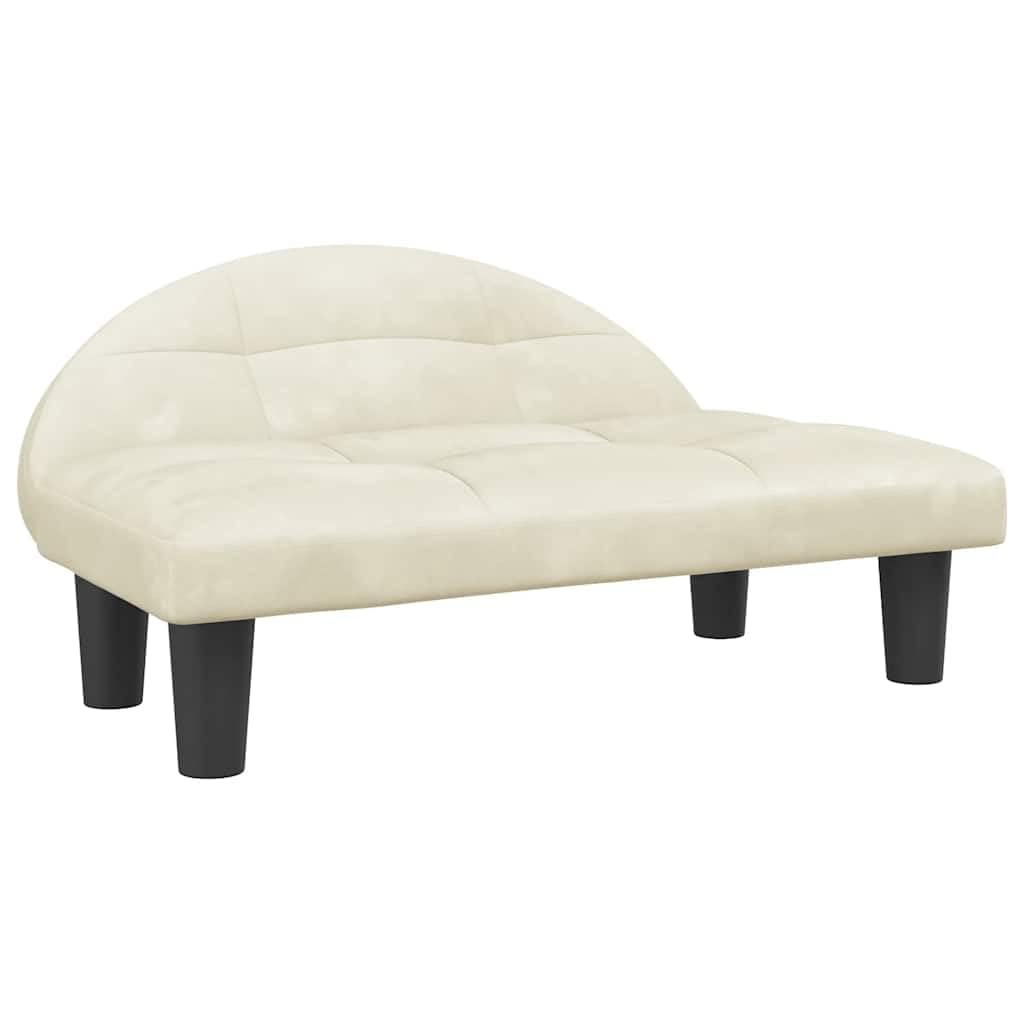Cama para perros suave de terciopelo con espuma para el salón, cómoda cama para perros crema, 70 x 52 x 30 cm, con marco de madera maciza