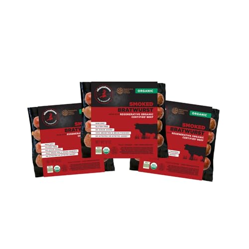 Charcutnuvo Organic Smoked Bratwurst - 10 oz, Cooked and Smoked Sausage - 3-Pack