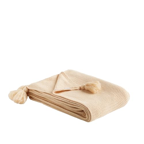 home&you - Manta Zoltane, manta de 130 x 170 cm, de acrílico, para sofá, colcha, cubrecama, colcha con borlas, manta mullida para salón, dormitorio, sofá - Beige