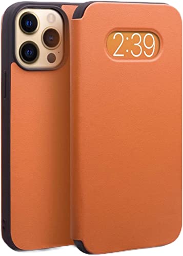 Funda de cuero genuino para iPhone 13 Pro Max con ventana elegante