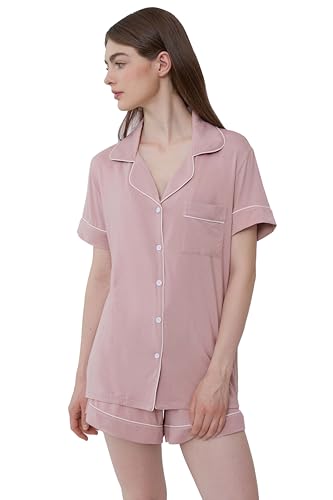 Image of Joyaria Women's Cooling Bamboo Viscose Pajamas Shorts Set Button Front | Moisture Wicking, Cool & Lightweight, Breathable PJs for Night Sweats