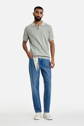 Image of SNITCH Men Casual Jeans | Relaxed Fit Straight Leg Washed Pattern & Drawstring Closure | 100% Cotton Denim Fabric for All Day Comfort & Everyday Wear