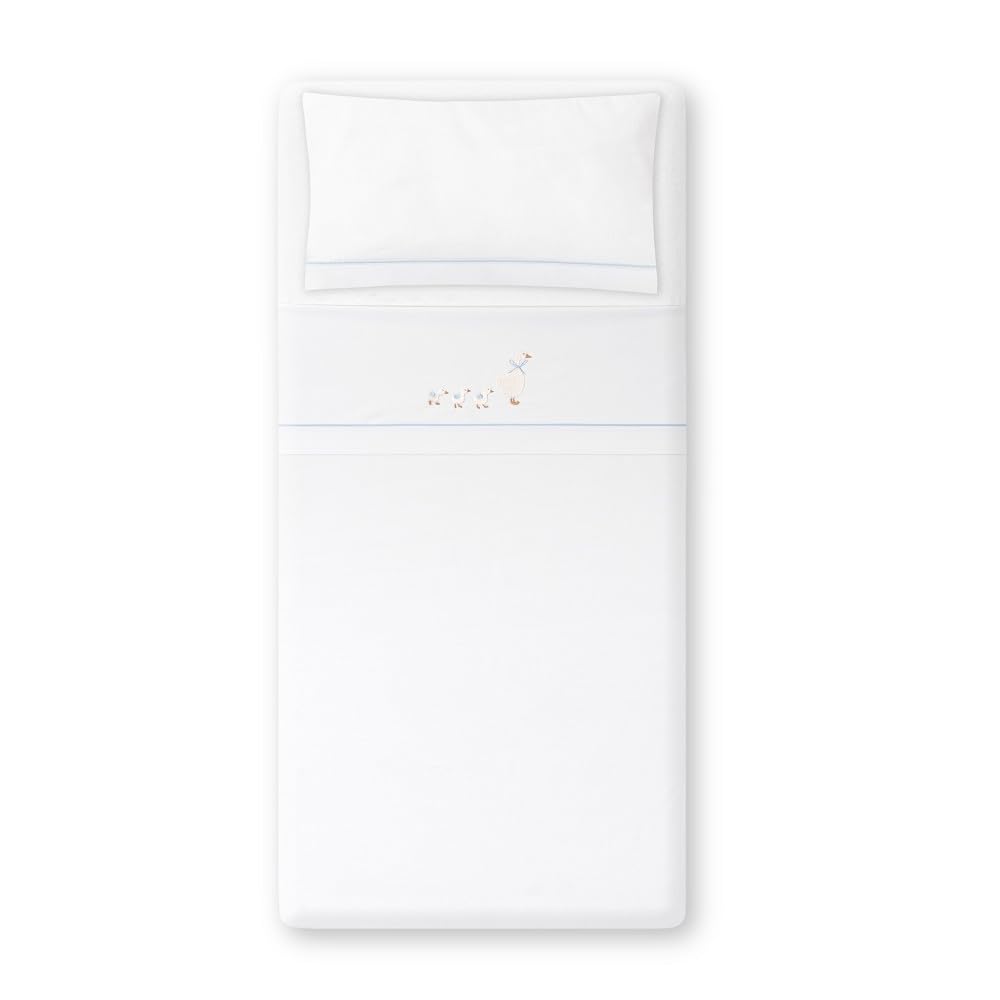 Sabanas Minicuna 50x80 100% Algodon Transpirables Lavables con Sabana Bajera Ajustable para Recien Nacidos Textil Suave Descanso Bebes + Encimera y Funda Almohada Patitos AzulPrimavera Verano