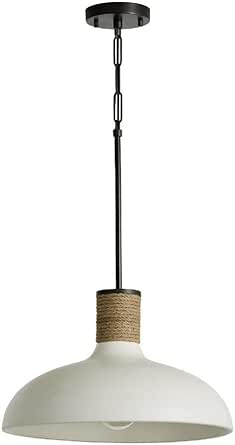 Capital Lighting 340612PW Destin Urban/Industrial Soft White Ceramic and Jute Cloche Dome Pendant, 1-Light 60 Watt, 12" H x 18" W, Dark Pewter