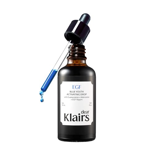 DearKlairs Korean EGF Serum - Blue Youth Activating Drop with EGF & FGF (10ppm Each) Barrier Repair & Post-Blemish Marks Sensitive Skin-Friendly Daily Calm & Soothe 1.69 Fl Oz