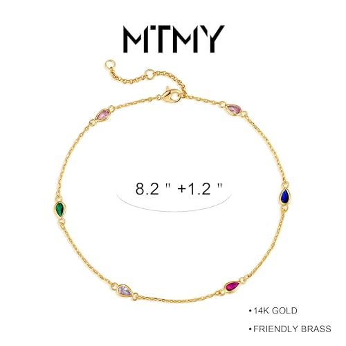 Image of MTMY Gold Anklets for Women 14K Gold Plated Tiny Bead Anklet Colorful Tassel Foot Chain Dainty Adjustable Cute Summer Beach Boho Anklets Jewelry Gift