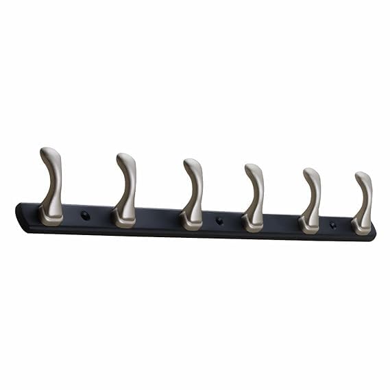 Image of ELUVIA Zinc Alloy 6 Pin Wall Hooks for Hanging Cloth and Towel Hangers for Wall Hook,Hook Rail Home Bathroom Kitchen & Bedroom (Pack of 1, Silver Black, 6 Hook)