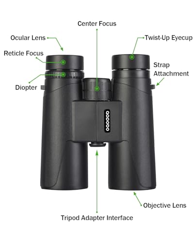 Binóculos 10 x 42 para adultos de alta potência, para observação de pássaros, caça, esportes etc. co