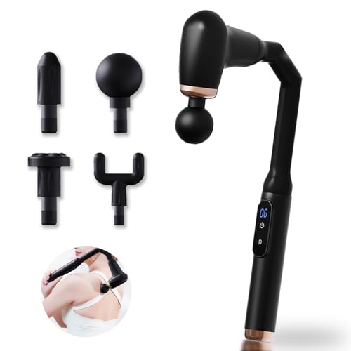 Wenbones Pistola de Masaje Muscular en Forma de L, Massage Gun con Asa Prolongada, Pistola Masajeadora Muscular con 4 Cabezales de Masaje para Cabeza,Espalda,Cuello,Hombros,Cintura,Piernas