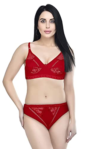 Image of Women's Soft Cotton Bra Panty Set for Women Cotton Stretch Non-Padded Non-Wired Bra Panty Set Best Lingerie Set daily use Bra Panty Set Combo Cotton Net Lingerie Set for Women and Girl's Soft Original Cotton Bra And Bikini Set Every Day Comfort with Multi Color and Wide rang of Size