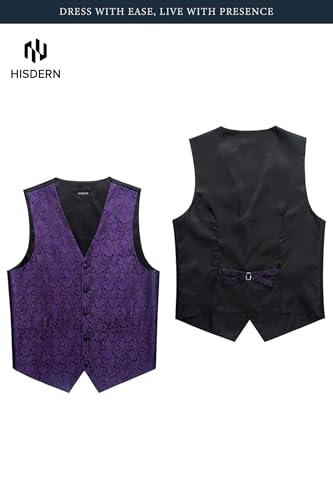 Image of HISDERN Mens Vest Tie Set 3PC Formal Waistcoat Paisley Floral Jacquard Necktie Pocket Square Suit Vests Wedding Party