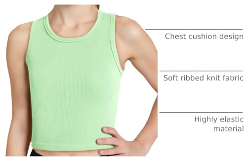 Image of Haloumoning Girls Tank Tops Kids Athletic Ribbed Knit Sleeveless Crop Tops Basic Camisole 5-14 Years
