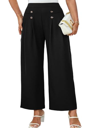 Eytino Plus Size Wide Leg Pants for Women - High Waisted 