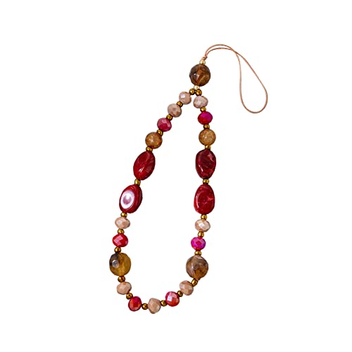 Chaîne de Téléphone Portable en Perles DIY, Cordon de Téléphone Portable en Pierres Naturelles, Bracelets de Bijoux, Dragonne de Téléphone Portable Perles pour Femmes Filles (Rouge)