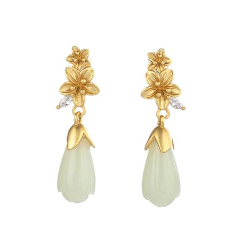 Boucles d'oreilles Hoop Drop Lotus style ethnique en jade pour filles
