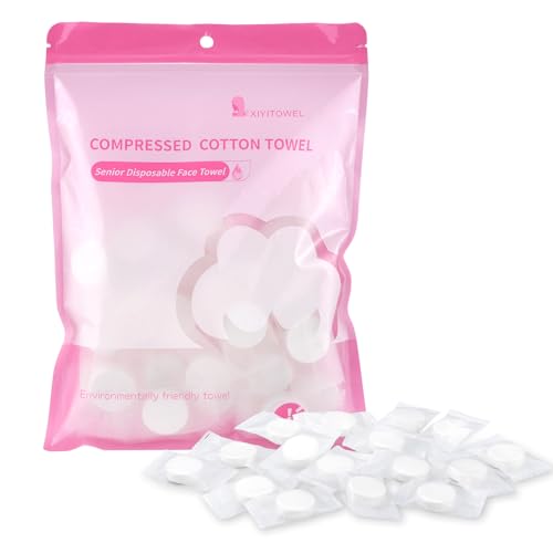 Lanjue 50Pcs Compressed Cotton Towels Disposable Face Cloths for Travel