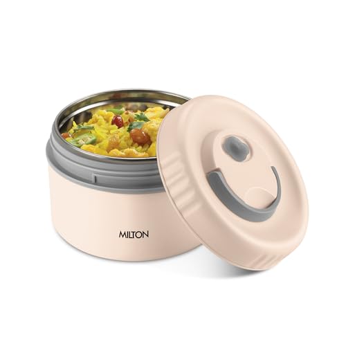 MILTON Snack Box Big I Inner Steel, PU Insulated 510 ml I Leak Proof with Air Vent I Lunch Box for Office Use, School I Beige